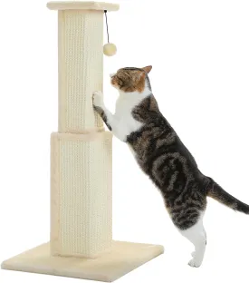 PAWZ Road Large Cat Scratching Post 32 Tall Scratching Post for Indoor Cats Adults Ultimate Scratch Post with Woven Sisal, Large Base and Removable Dangling Ball- Beige