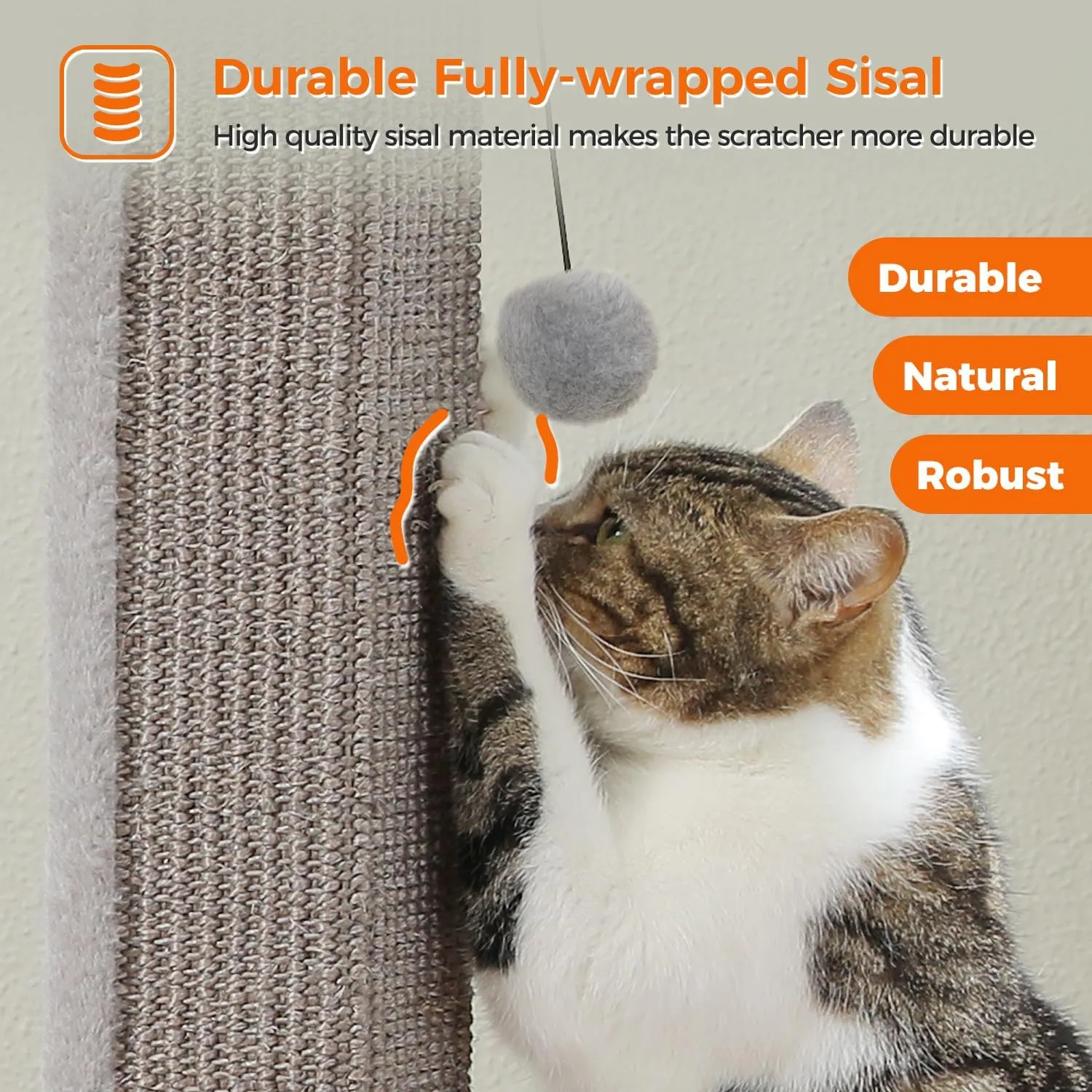 PAWZ Road Large Cat Scratching Post 32 Tall Scratching Post for Indoor Cats Adults Ultimate Scratch Post with Woven Sisal, Large Base and Removable Dangling Ball- Grey