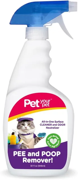 Pee and Poop Remover Cat 32 fl Oz. All-in-One Pet Stain and Odor Remover with Plant-Derived Ingredients  Stain and Odor Removers for Upholstery, Carpets & Hard Floors