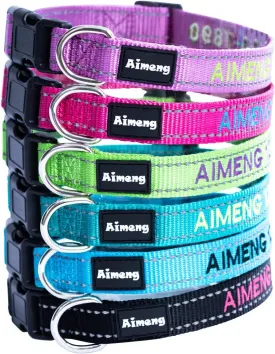 Personalized Dog Collar Adjustable Dog Collar Fadeproof Custom Embroidered with Pet Name and Phone Number, 11 Thread Color Options for Boy and Girl Dogs
