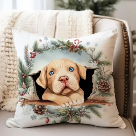 Pet Owner Gift Throw Pillow Cover American Pit Bull Terrier Decorative Pillow Covers American Pit Bull Terrier Peeking Dog in Crack Throw Pillows for Bedroom Sofa Couch 26x26in