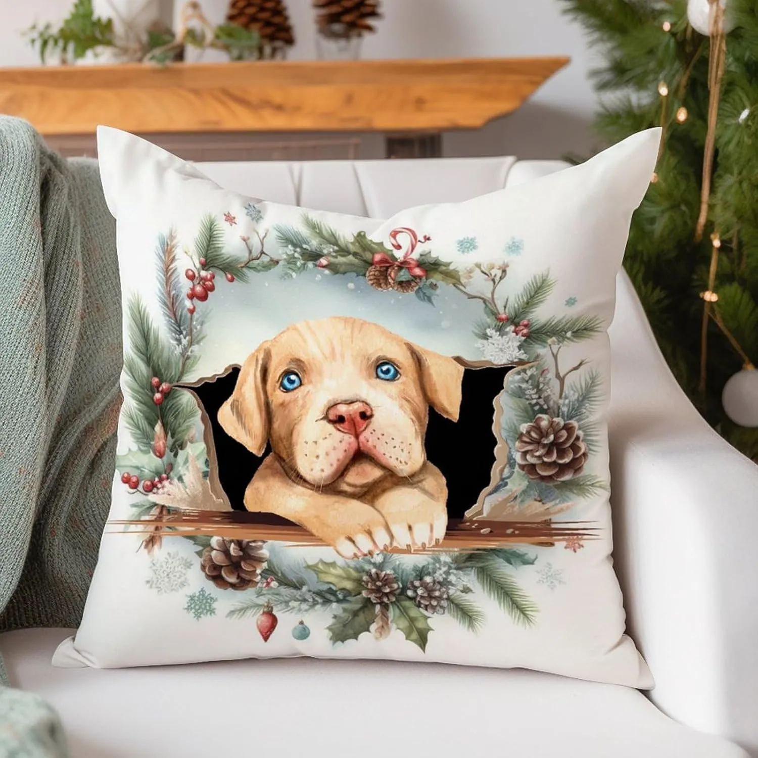 Pet Owner Gift Throw Pillow Cover American Pit Bull Terrier Decorative Pillow Covers American Pit Bull Terrier Peeking Dog in Crack Throw Pillows for Bedroom Sofa Couch 26x26in