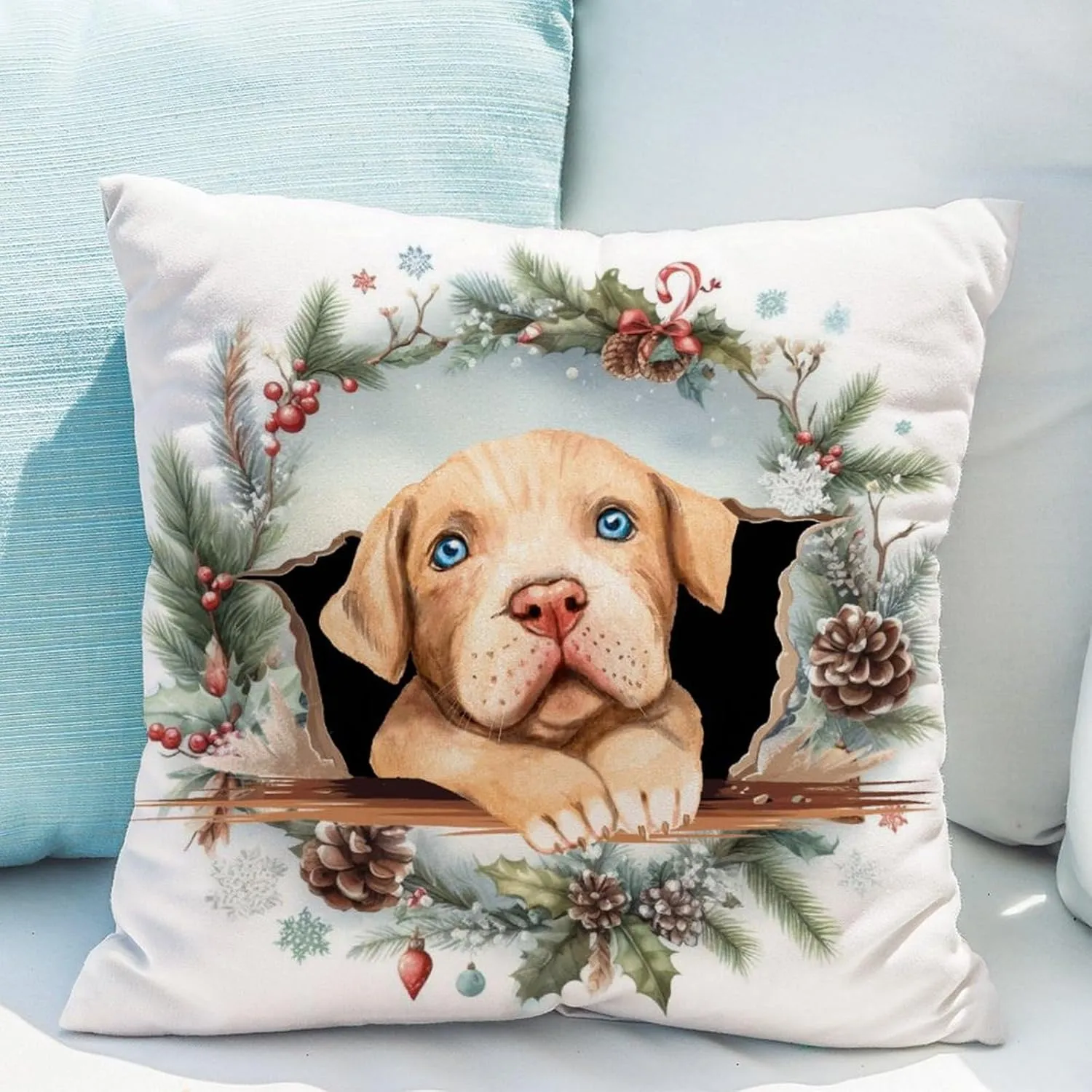 Pet Owner Gift Throw Pillow Cover American Pit Bull Terrier Decorative Pillow Covers American Pit Bull Terrier Peeking Dog in Crack Throw Pillows for Bedroom Sofa Couch 26x26in