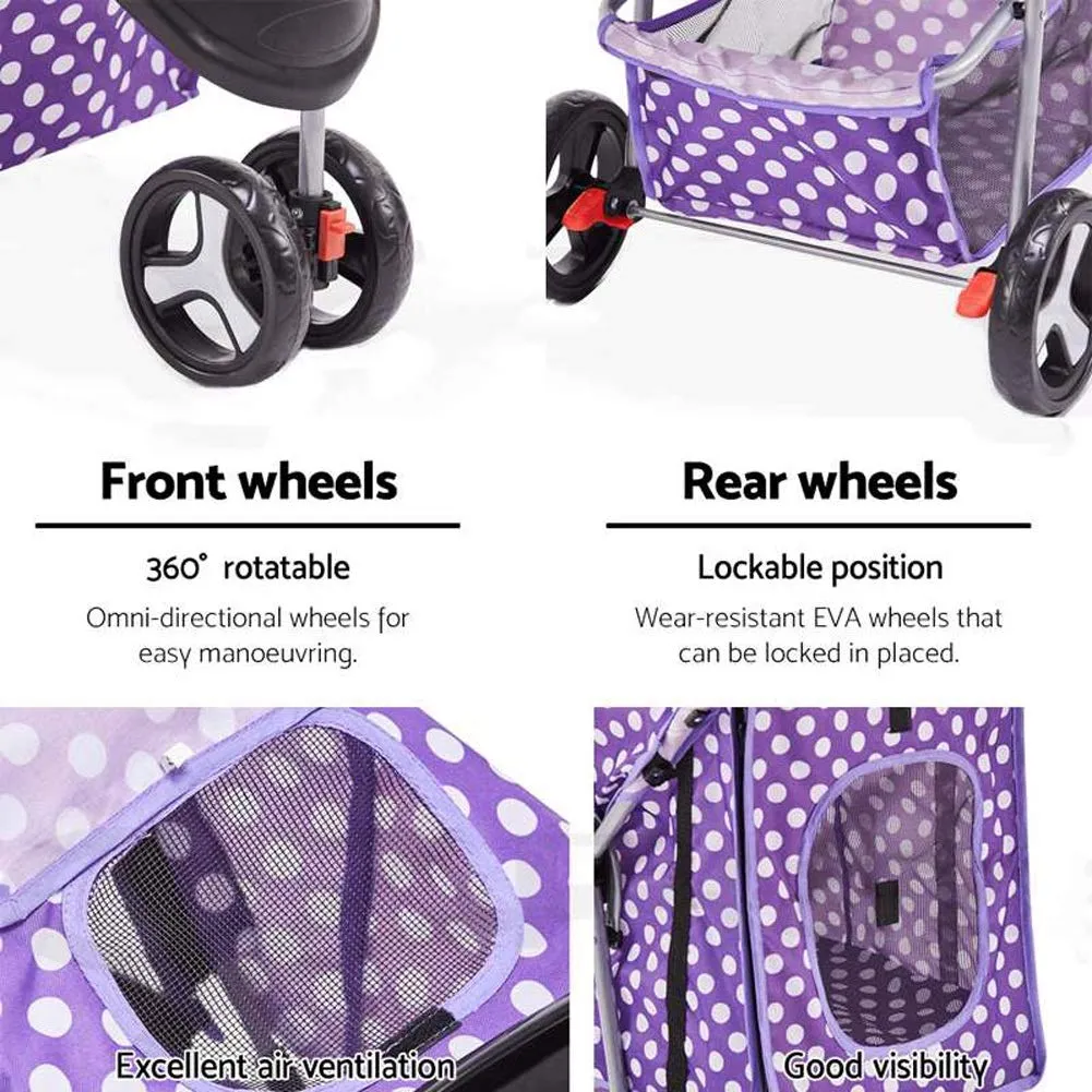 Pet Stroller Cart, One-Click Folding Removable Cat Dog Pushchair Trolley Travel Carrier 4 Wheels, Storage Basket, Front Swivel Wheels (Red)