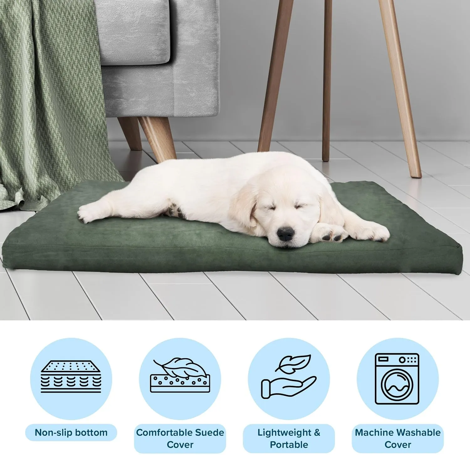 PETMAKER Dog Bed with Removable Cover  44x35 Pet Bed - 3-Inch Egg Crate Style Foam Orthopedic Dog Bed, Microsuede, and Non-Slip Crate Pad (Forest)