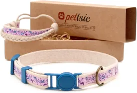 Pettsie Breakaway Cat Collar & Matching Friendship Bracelet  Adjustable, Soft Cotton Collar for Cats, Quick-Release Safety Buckle, Lightweight, Stylish, Anti-Lost ID Tag, Purple