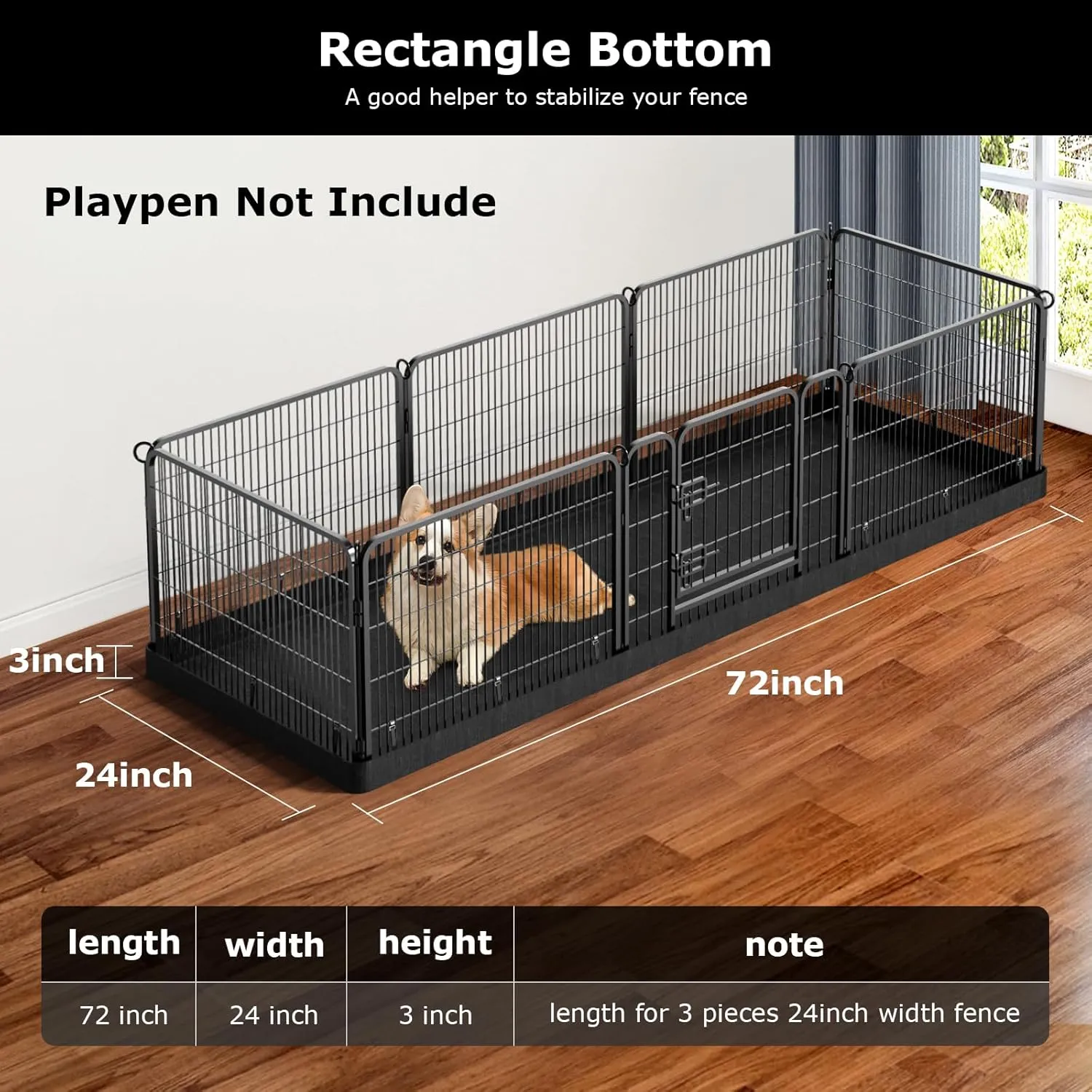 PJYuCien Rectangle Playpen Bottom Pad- Stabilize The Dog Play Pen, Fits 8 Panels 24" Width Metal Dog Playpen -24"x72" Assembly Size 600D Oxford Cloth Waterproof Playpen Bottom (Only Bottom Pad)