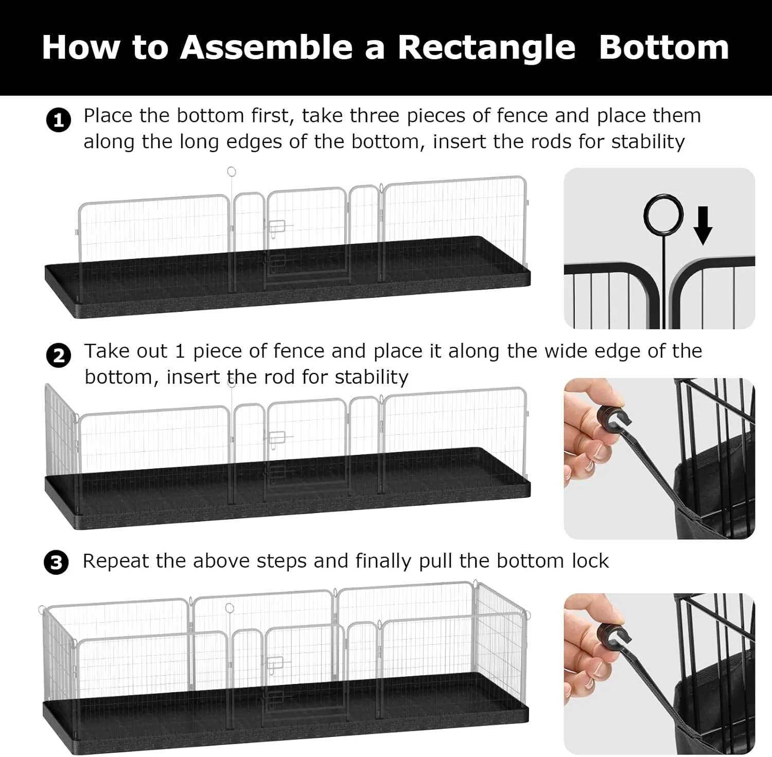PJYuCien Rectangle Playpen Bottom Pad- Stabilize The Dog Play Pen, Fits 8 Panels 24" Width Metal Dog Playpen -24"x72" Assembly Size 600D Oxford Cloth Waterproof Playpen Bottom (Only Bottom Pad)