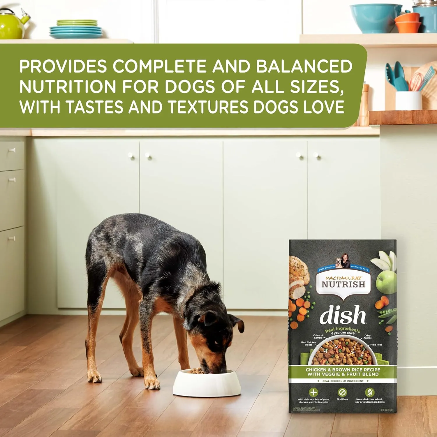 Rachael Ray Nutrish Dish Premium Dry Dog Food, Chicken & Brown Rice Recipe with Veggies & Fruit, 23 Pounds
