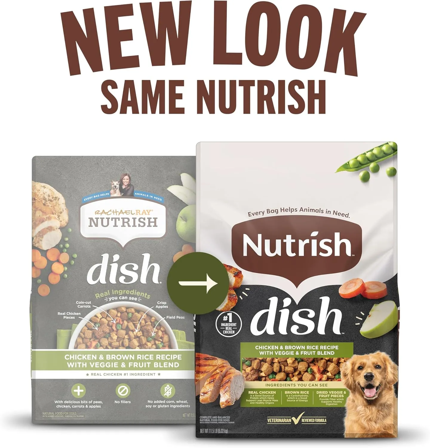Rachael Ray Nutrish Dish Premium Dry Dog Food, Chicken & Brown Rice Recipe with Veggies & Fruit, 23 Pounds