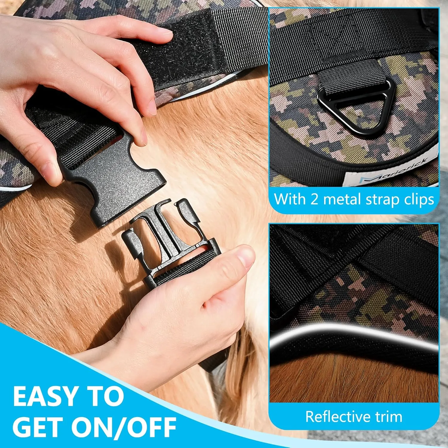 Reflective No Pull Dog Harness for Large Medium Dogs Adjustable Padded Vest 2 Leash Clips Easy Control Handle Soft Comfortable Tactical Military Grade Training Walking Hiking (Blue Camouflage M)