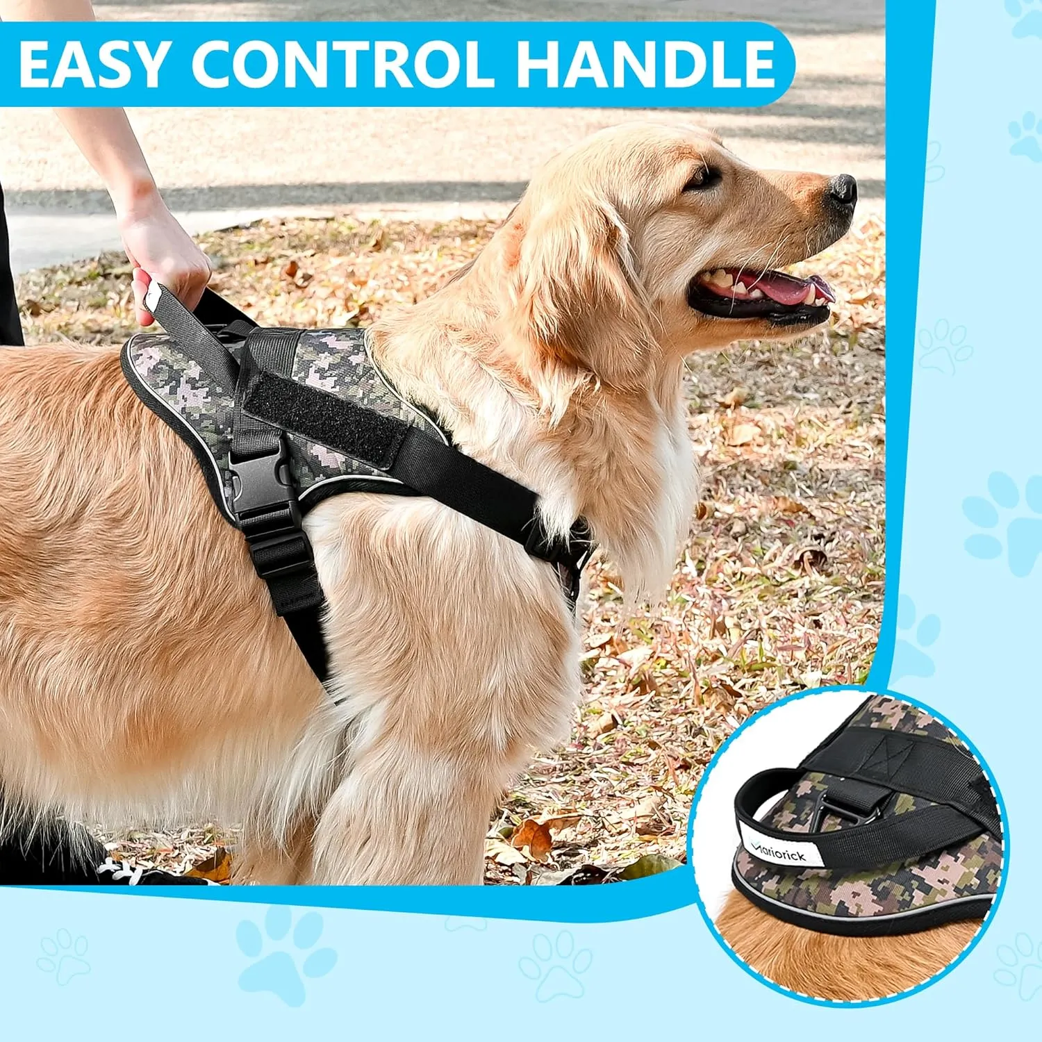 Reflective No Pull Dog Harness for Large Medium Dogs Adjustable Padded Vest 2 Leash Clips Easy Control Handle Soft Comfortable Tactical Military Grade Training Walking Hiking (Blue Camouflage M)