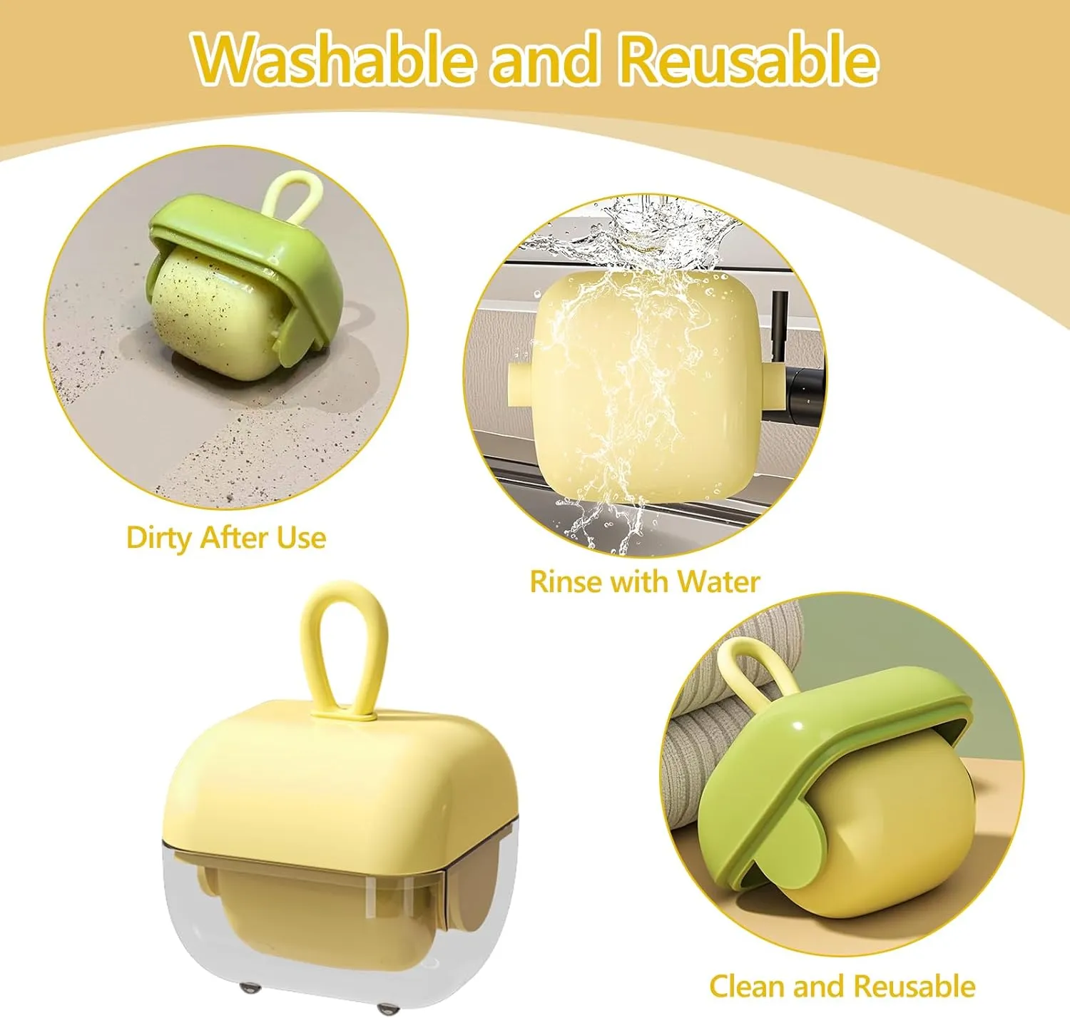 Reusable Lint Roller Washable Mini Sticky Roller Portable Remover for Clothes, Sofa, Car & Travel Pet Hair Removal Tool (Beige 1Pack)