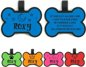 Silicone Dog Tags Engraved for Pets Personalized Pet ID Tag Name Tags Dog Name ID Tag Soundless Silent Dog ID Tags Custom Dog Tags for Cats Puppy Kitty 2 Shapes & 5 Colours (Blue Bone)