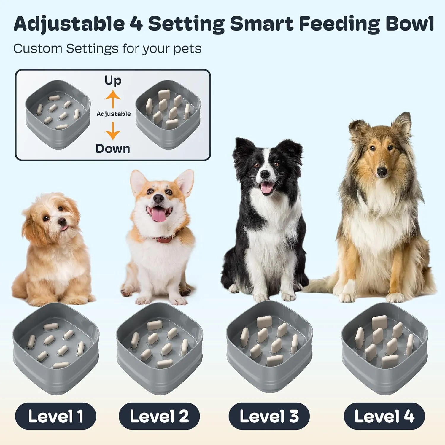 Slow Feeder Dog Bowls for Large Breed, Adjustable Dog Cat Puzzle Slow Feeder Bowl, Slow Eating Maze Dog Puppy Food Dish for Small Medium Large Size Pet, One Size Gray