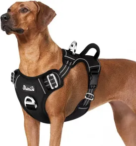 SlowTon No Pull Dog Harness, Heavy Duty No Choke Pet Harness with 2 Leash Clips and Easy Control Vertical Handle, Adjustable Soft Padded Dog Vest for Small, Medium and Large Dogs(Black,X-Large)