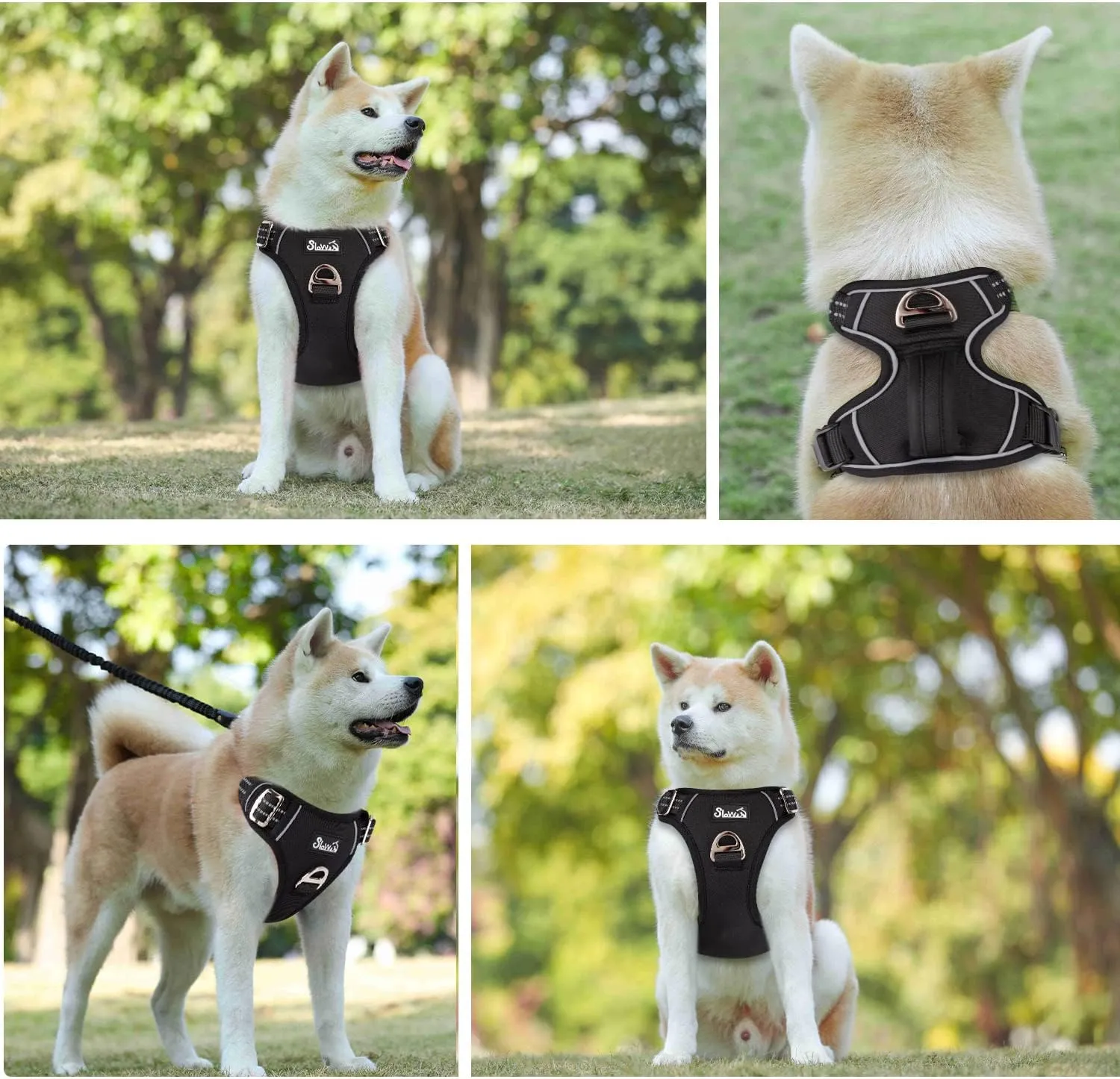 SlowTon No Pull Dog Harness, Heavy Duty No Choke Pet Harness with 2 Leash Clips and Easy Control Vertical Handle, Adjustable Soft Padded Dog Vest for Small, Medium and Large Dogs(Black,X-Large)