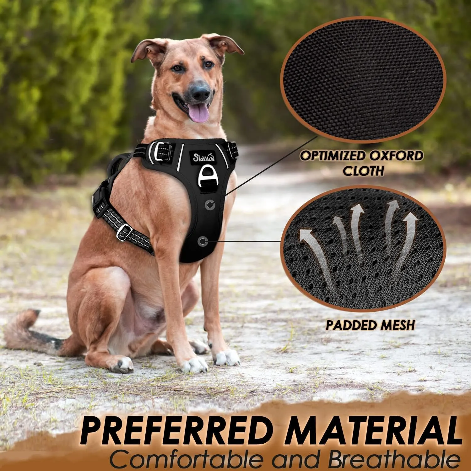 SlowTon No Pull Dog Harness, Heavy Duty No Choke Pet Harness with 2 Leash Clips and Easy Control Vertical Handle, Adjustable Soft Padded Dog Vest for Small, Medium and Large Dogs(Black,X-Large)
