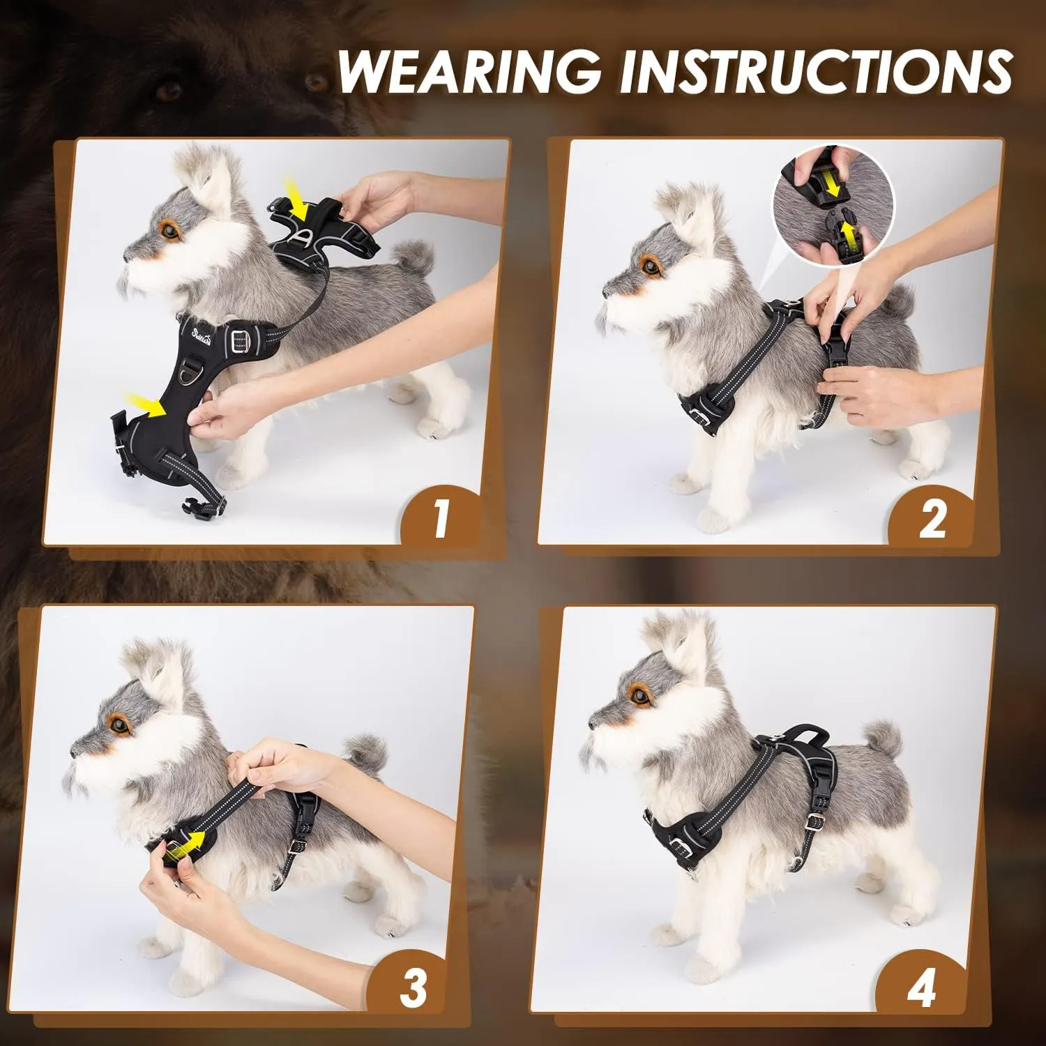 SlowTon No Pull Dog Harness, Heavy Duty No Choke Pet Harness with 2 Leash Clips and Easy Control Vertical Handle, Adjustable Soft Padded Dog Vest for Small, Medium and Large Dogs(Black,X-Large)