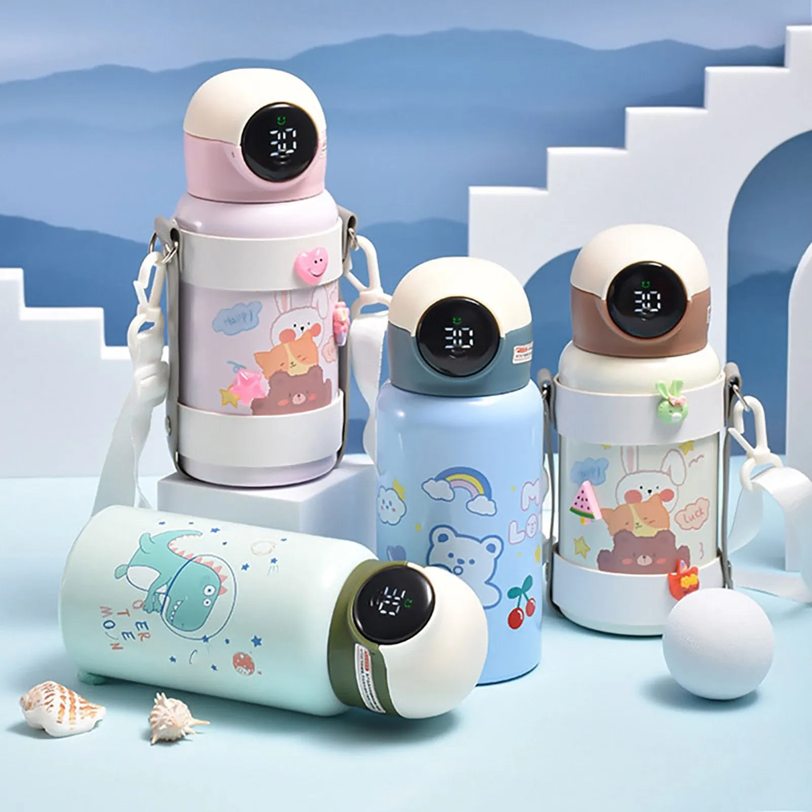 Temperature Display Good Sealing Kids Thermal Cup with Strap