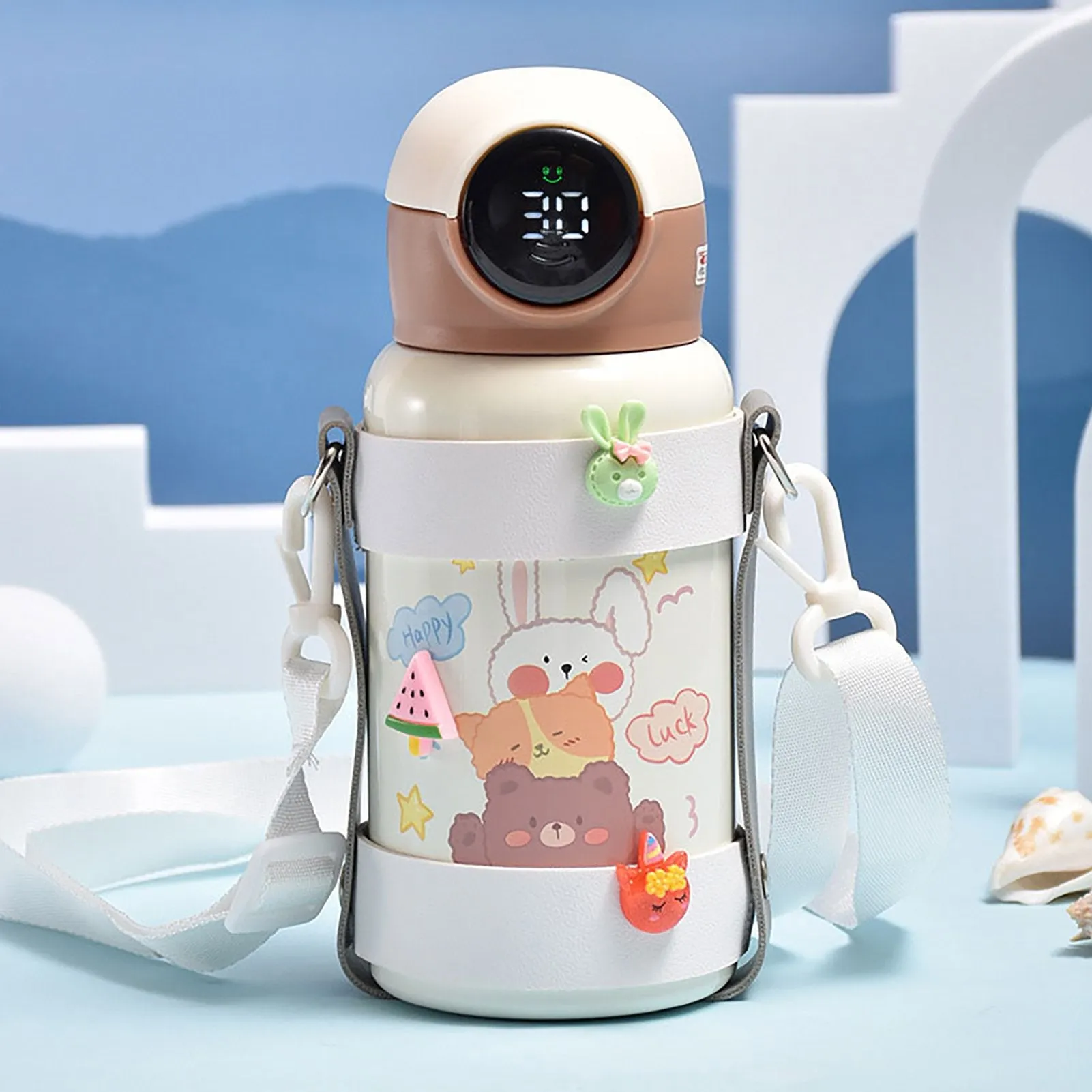 Temperature Display Good Sealing Kids Thermal Cup with Strap