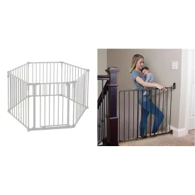 Toddleroo North States 3-in-1 151" Wide 6-Panel Metal Baby Play Yard, Superyard, Gate and 31" Tall Easy Swing & Lock Matte Bronze Baby Gate