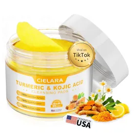 Turmeric Kojic Acid Cleansing Pads for Dark Spots Remover for Face, Lemon Turmeric Pads with Vitamin C & E, Deep Clean Pores, Hydrate & Plump Skin Exfoliating with Kojic Acid 50 Count