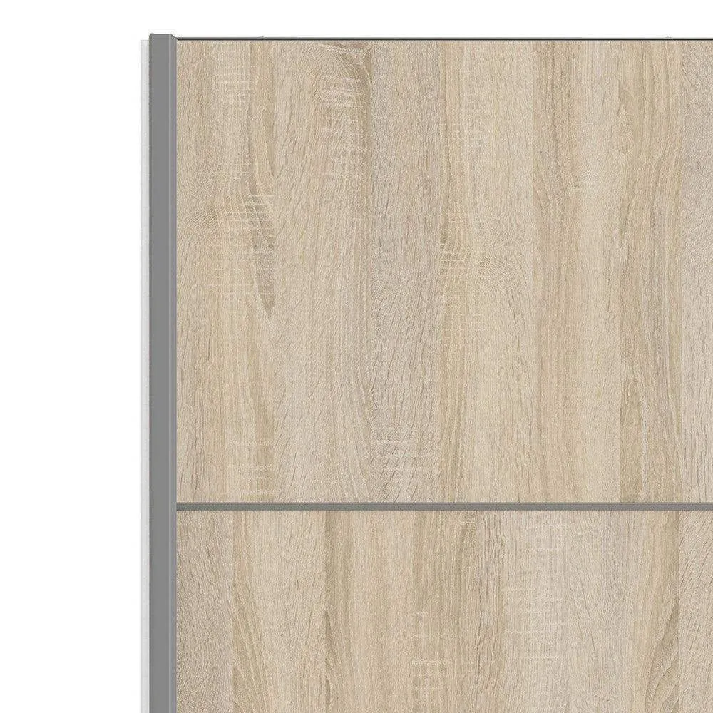 Verona Sliding Wardrobe 120cm in White with Oak Doors with 5 Shelves