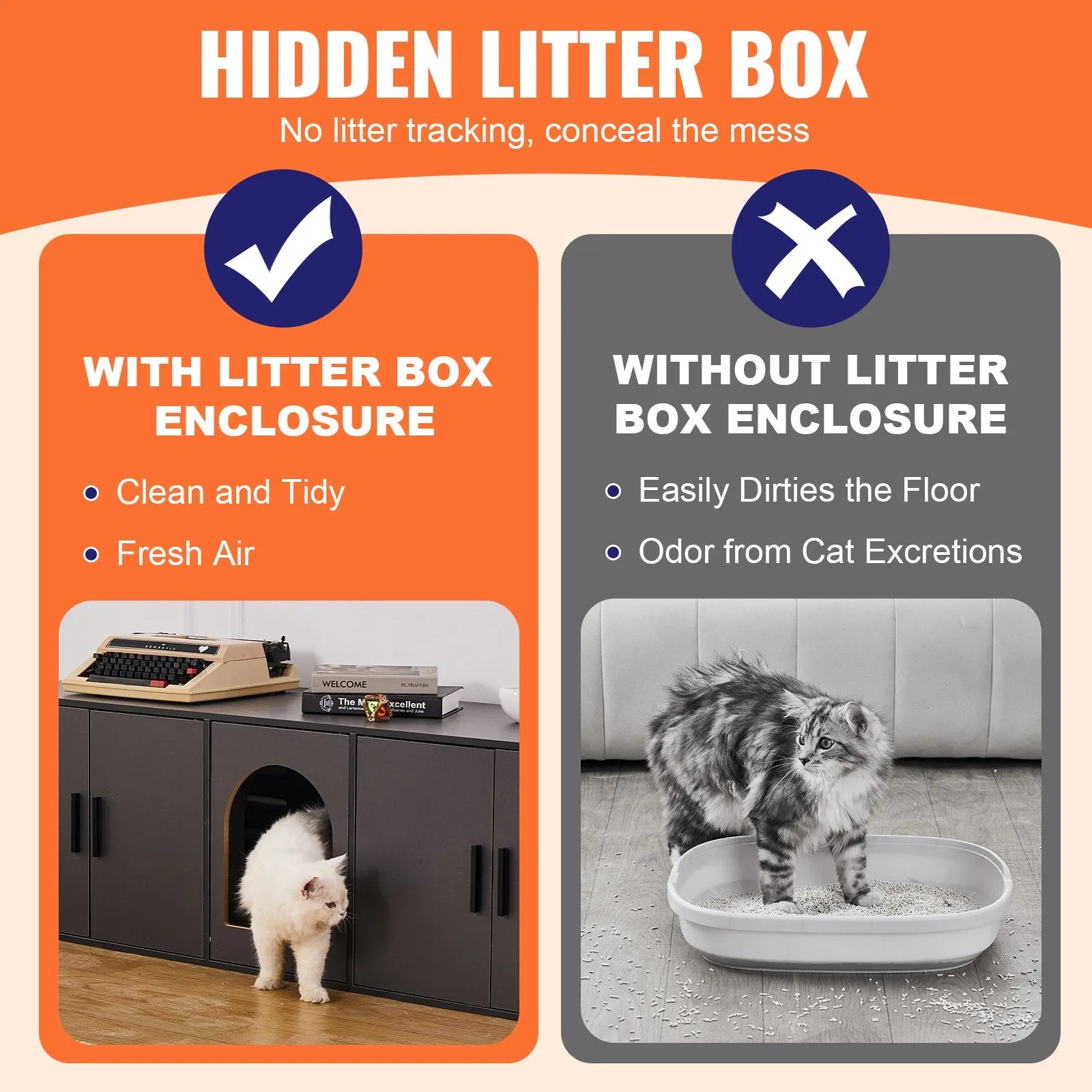 Vevor Cat Litter Box Enclosure 57.9" x 18.3" x 17.9" 300 Lbs Capacity Black New