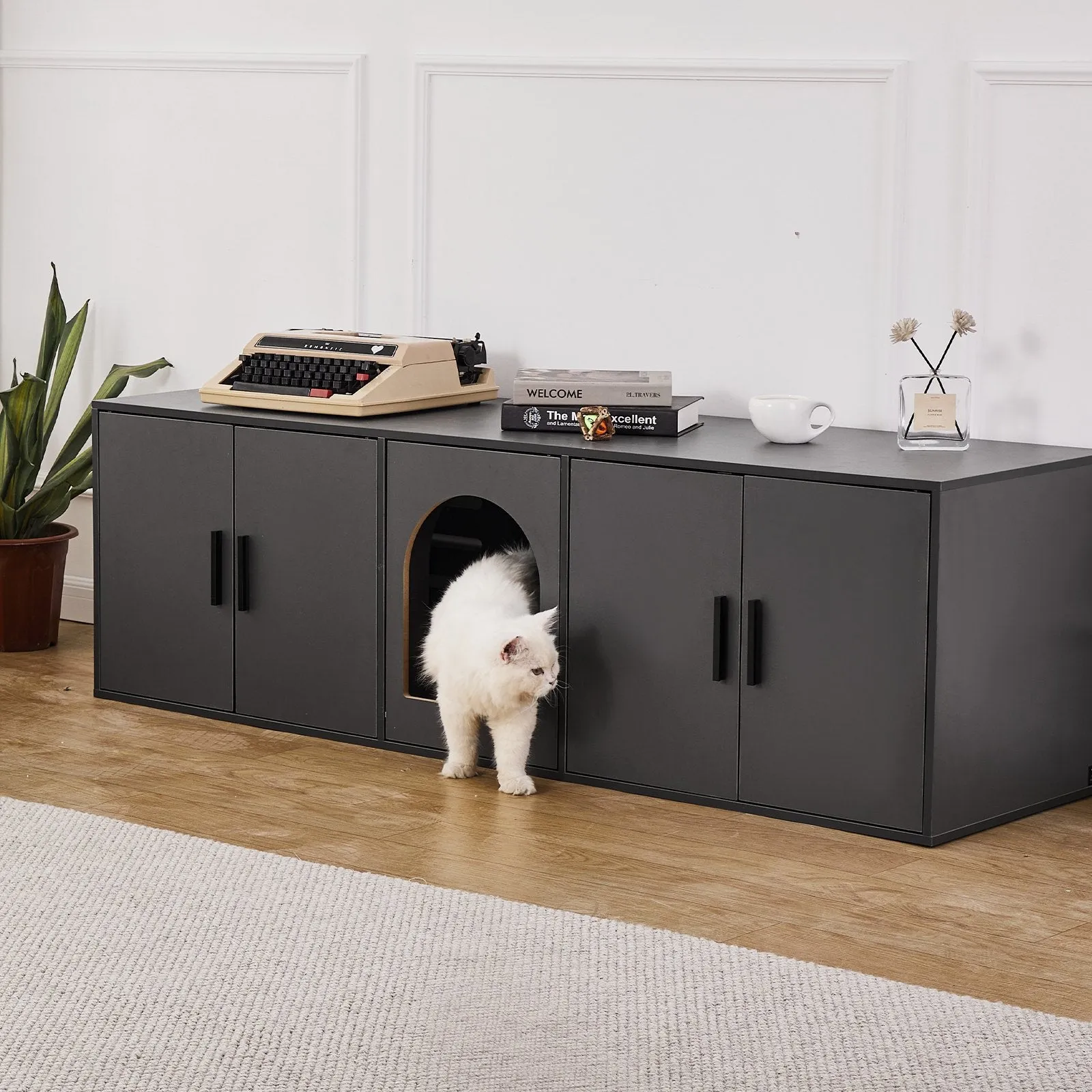 Vevor Cat Litter Box Enclosure 57.9" x 18.3" x 17.9" 300 Lbs Capacity Black New