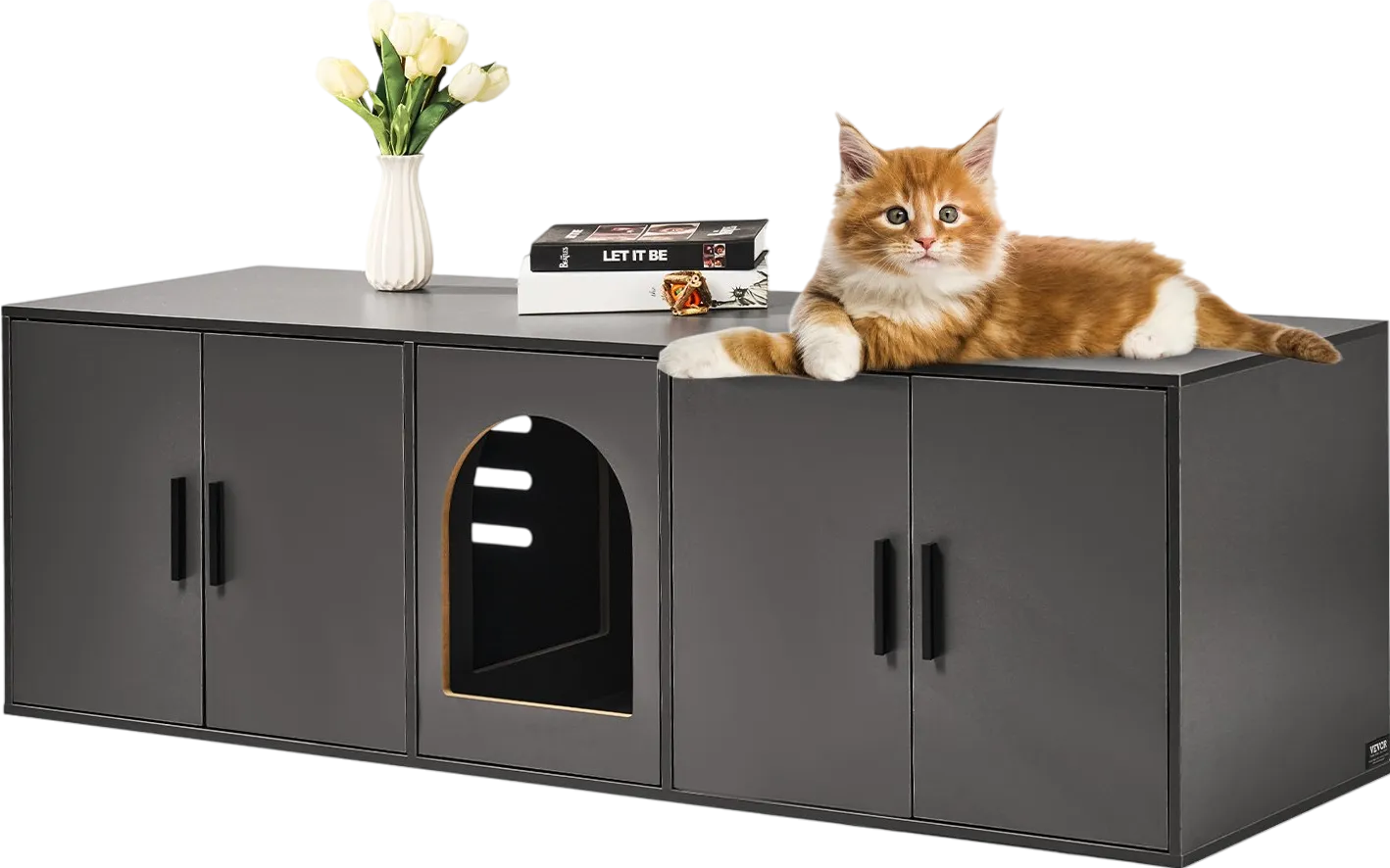 Vevor Cat Litter Box Enclosure 57.9" x 18.3" x 17.9" 300 Lbs Capacity Black New