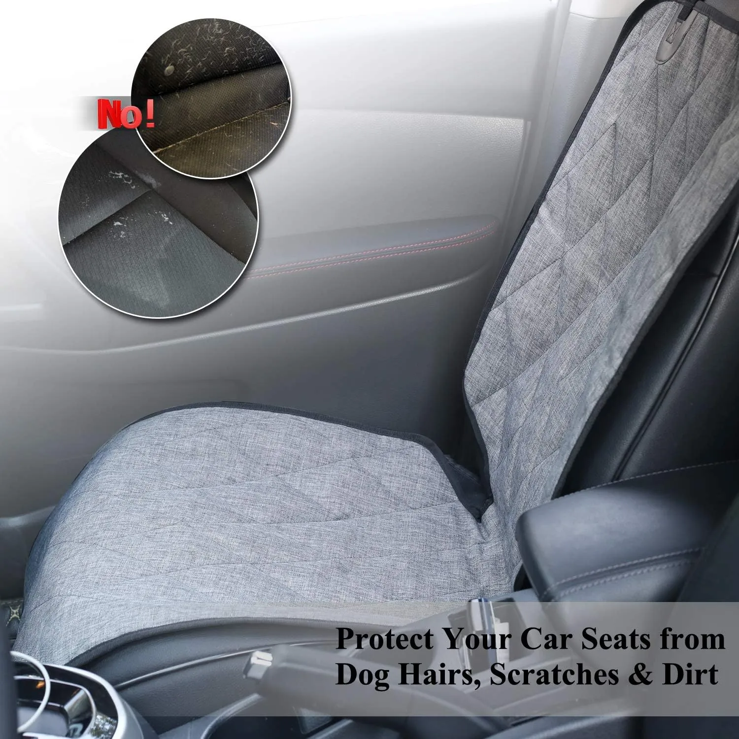 VIVAGLORY Front Dog Seat Covers, 1PACK No-Skirt Design 4 Layers Quilted & Durable 600 Denier Oxford Dog Seat Cover with Anti-Slip Backing for Most Cars, SUVs & MPVs, Heather Black