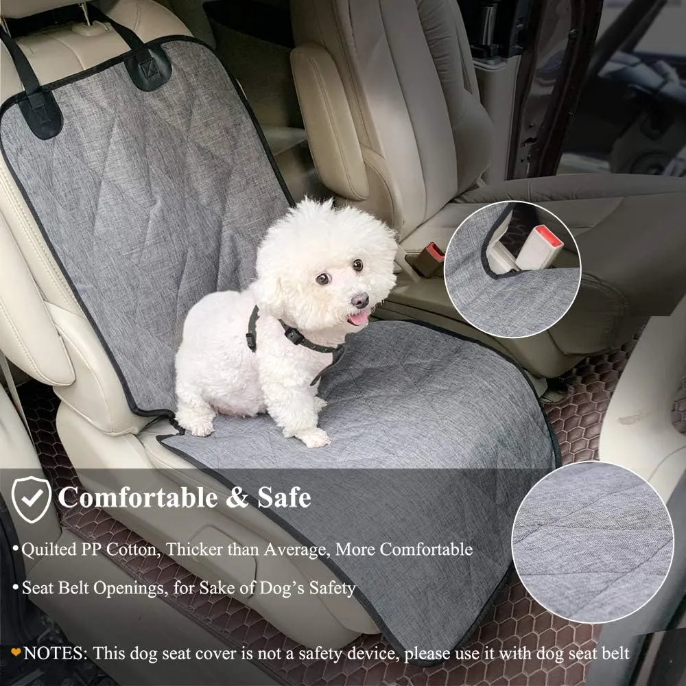 VIVAGLORY Front Dog Seat Covers, 1PACK No-Skirt Design 4 Layers Quilted & Durable 600 Denier Oxford Dog Seat Cover with Anti-Slip Backing for Most Cars, SUVs & MPVs, Heather Black