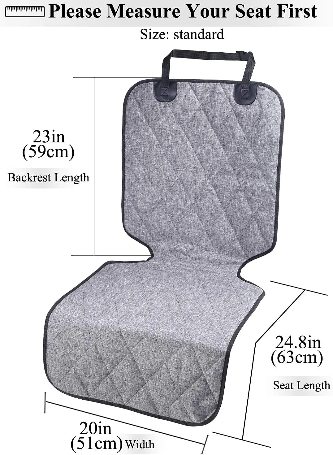 VIVAGLORY Front Dog Seat Covers, 1PACK No-Skirt Design 4 Layers Quilted & Durable 600 Denier Oxford Dog Seat Cover with Anti-Slip Backing for Most Cars, SUVs & MPVs, Heather Black