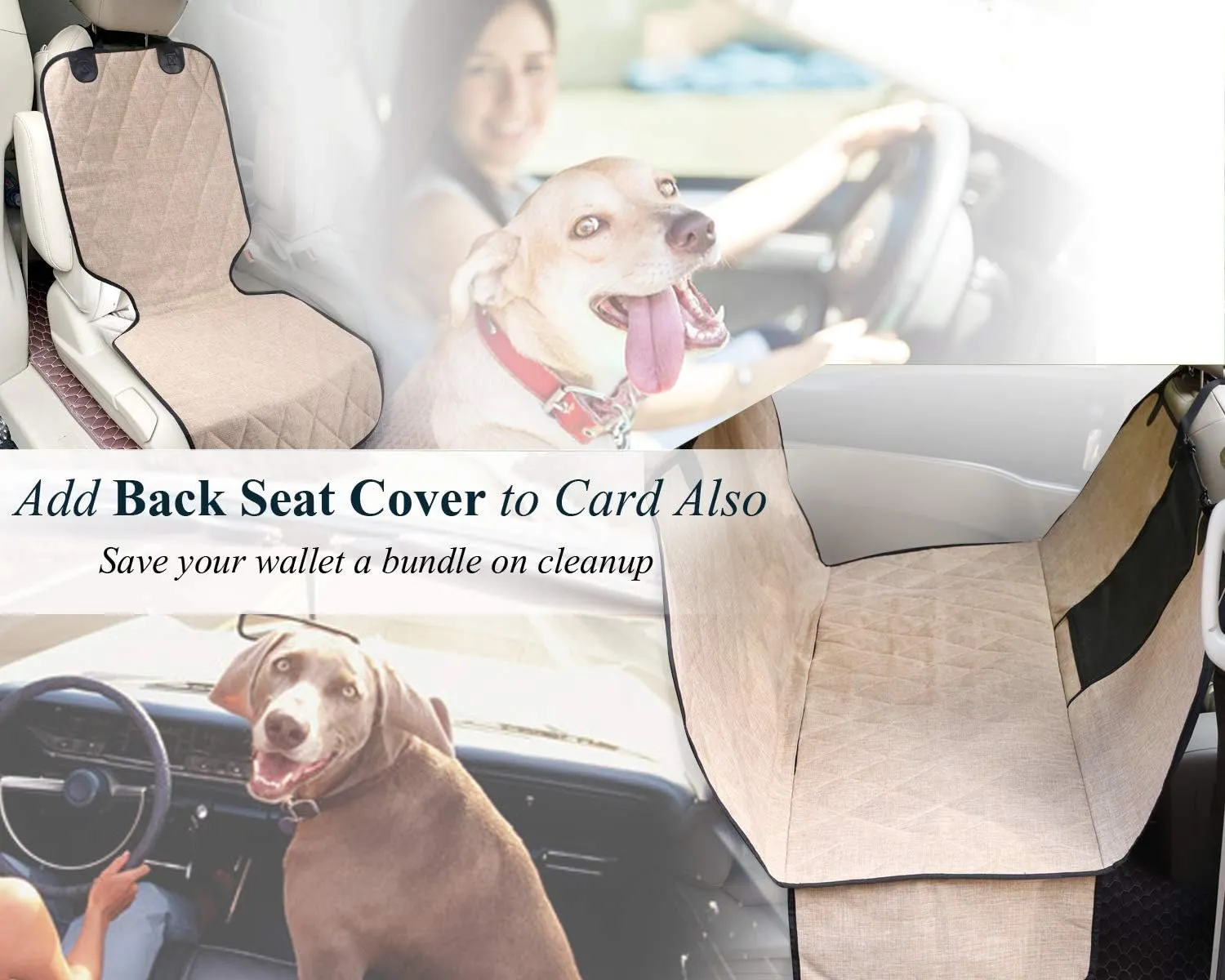 VIVAGLORY Front Dog Seat Covers, 1PACK No-Skirt Design 4 Layers Quilted & Durable 600D Oxford Dog Seat Cover for Most Cars, SUVs & MPVs, Heather Khaki