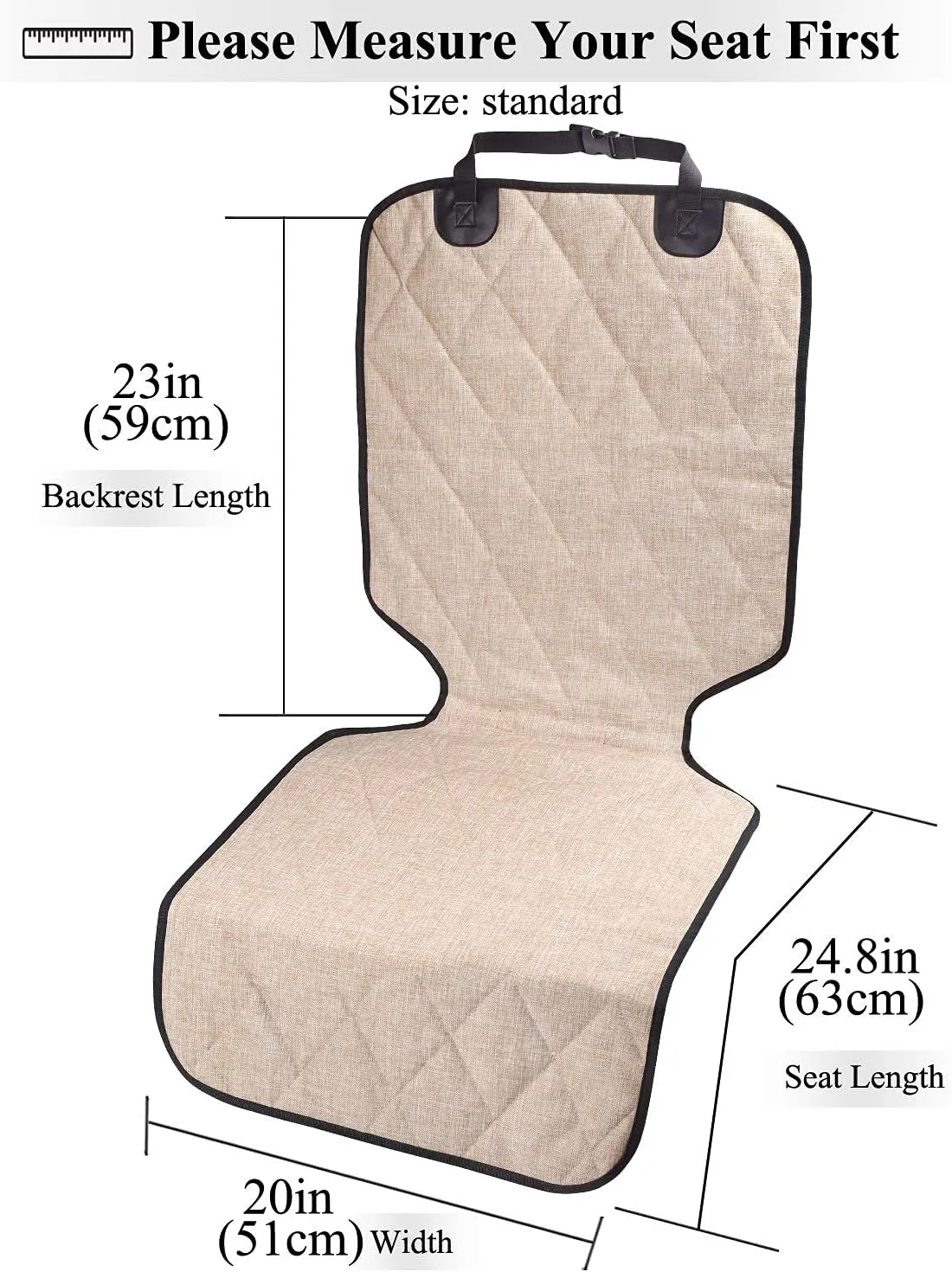 VIVAGLORY Front Dog Seat Covers, 1PACK No-Skirt Design 4 Layers Quilted & Durable 600D Oxford Dog Seat Cover for Most Cars, SUVs & MPVs, Heather Khaki