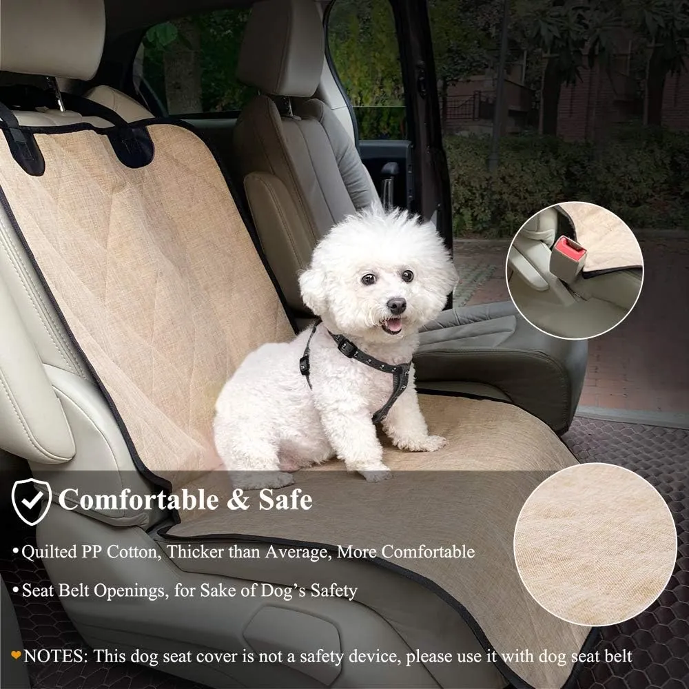 VIVAGLORY Front Dog Seat Covers, 1PACK No-Skirt Design 4 Layers Quilted & Durable 600D Oxford Dog Seat Cover for Most Cars, SUVs & MPVs, Heather Khaki