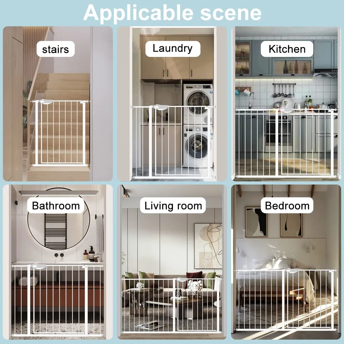 WAOWAO Triple Lock Baby Gate Extra Wide 81.49-85.82" Pressure Mounted Walk Through Swing Auto Close Safety White Metal Dog Pet Puppy Cat for Stairs,Doorways,Kitchen