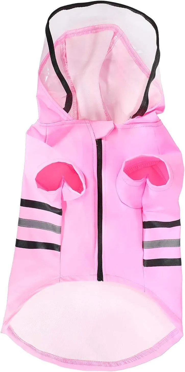 Wizland Reflective Dog Raincoat Dog Rain Jacket with Hood Lightweight Waterproof Rain Coat for Puppies (Pink XS)