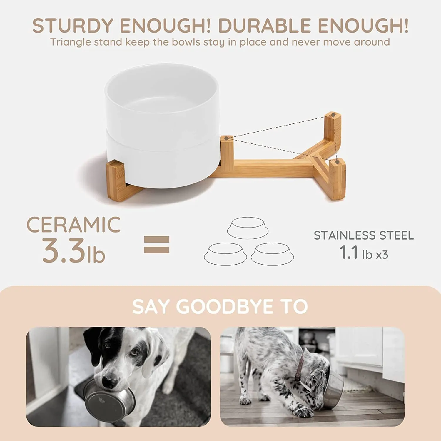Wood Stand Non-Slip Matte Glaze Weighted Food Water Set
