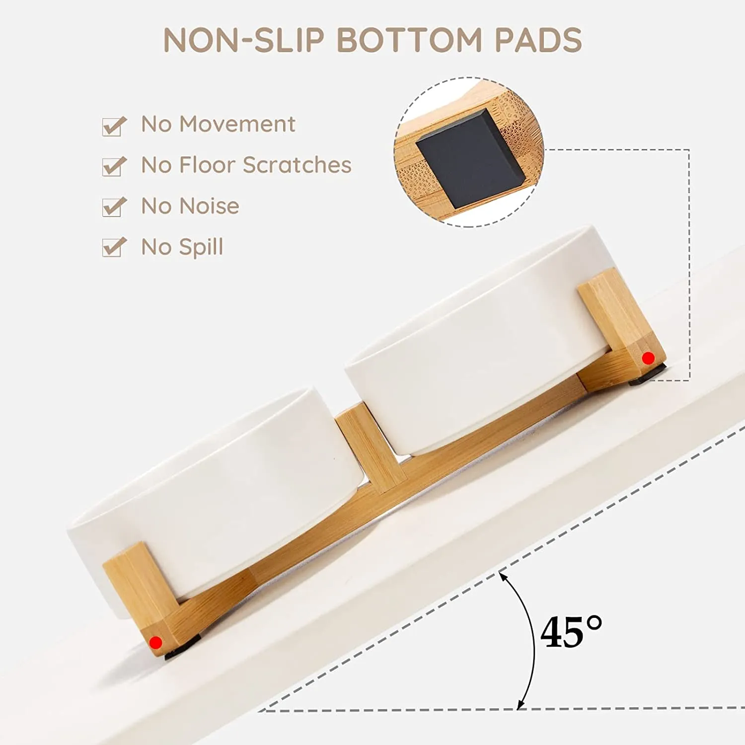 Wood Stand Non-Slip Matte Glaze Weighted Food Water Set