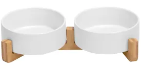 Wood Stand Non-Slip Matte Glaze Weighted Food Water Set