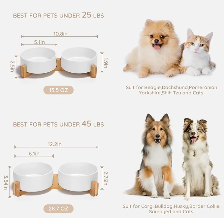 Wood Stand Non-Slip Matte Glaze Weighted Food Water Set