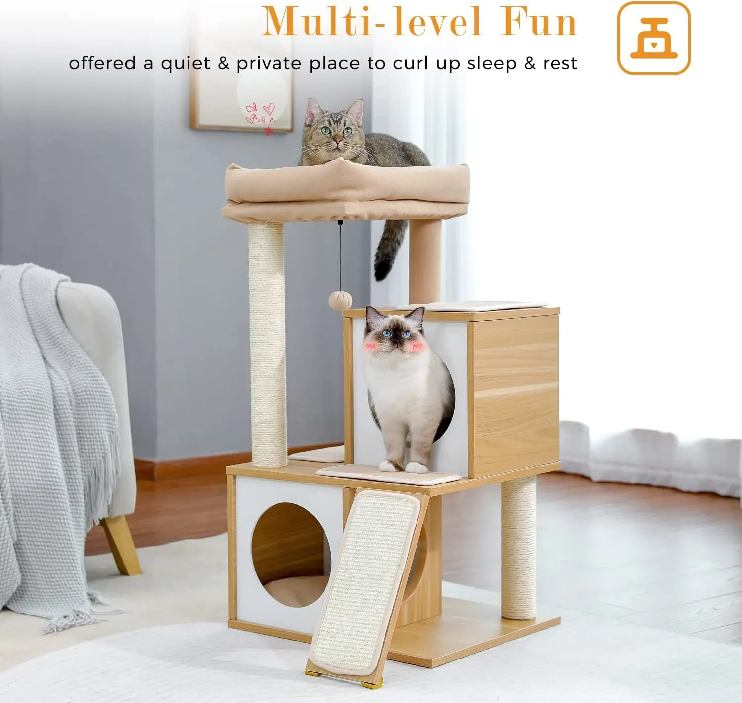 Wooden Cat Tower with Double Condos