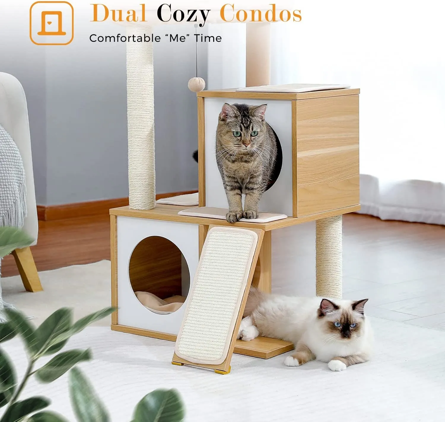 Wooden Cat Tower with Double Condos