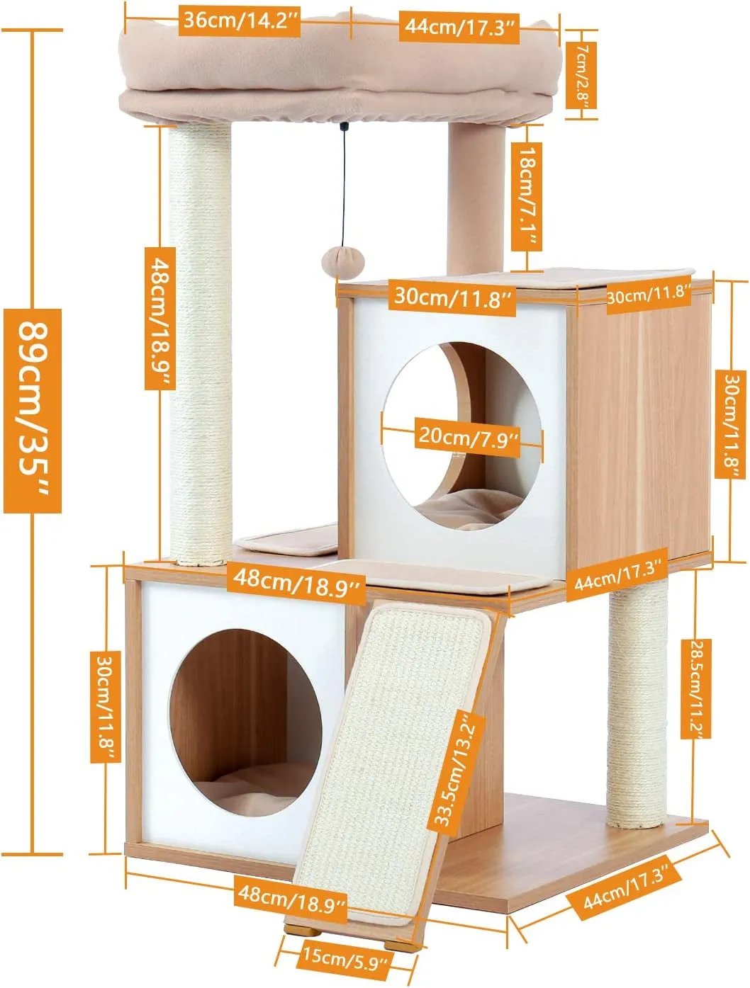 Wooden Cat Tower with Double Condos
