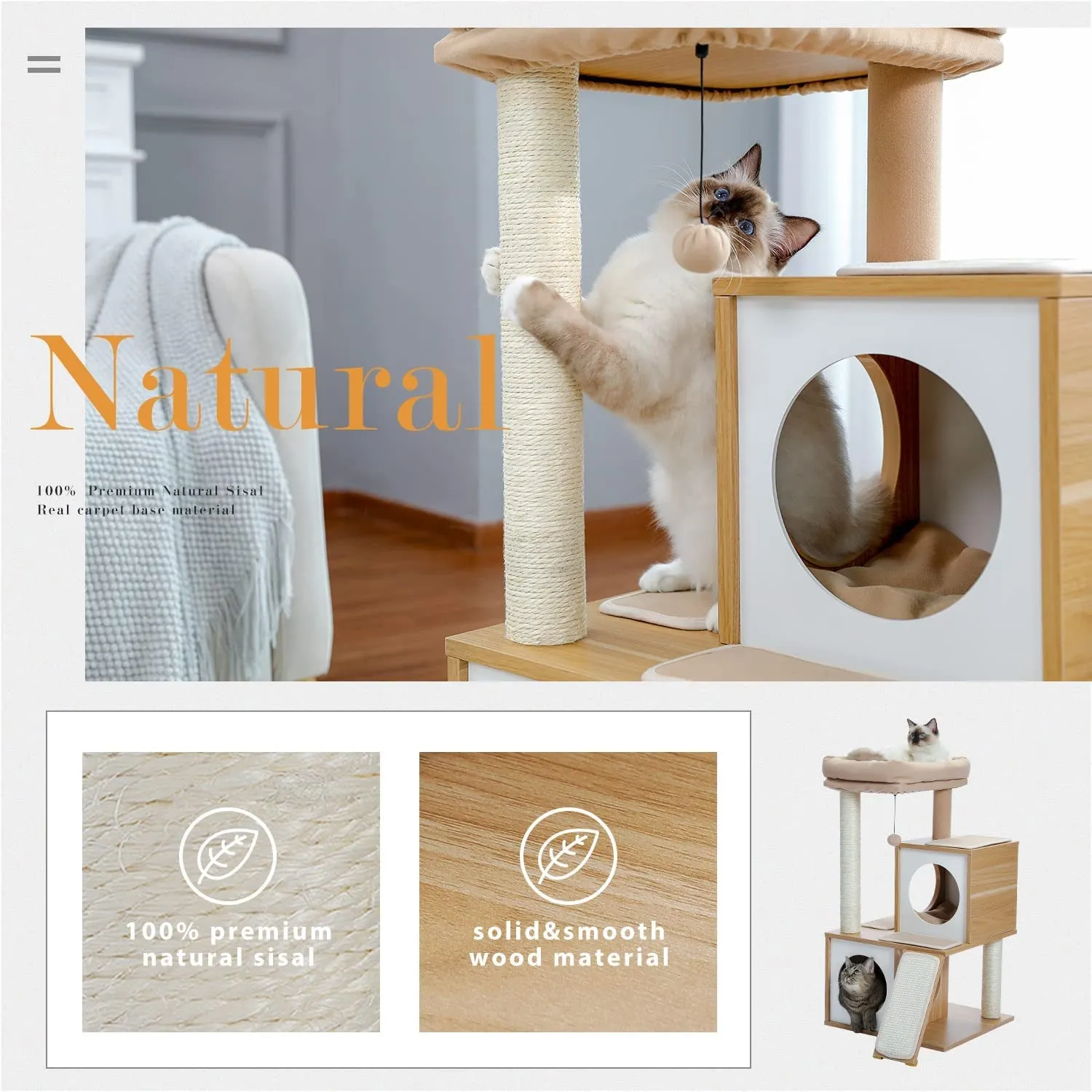Wooden Cat Tower with Double Condos