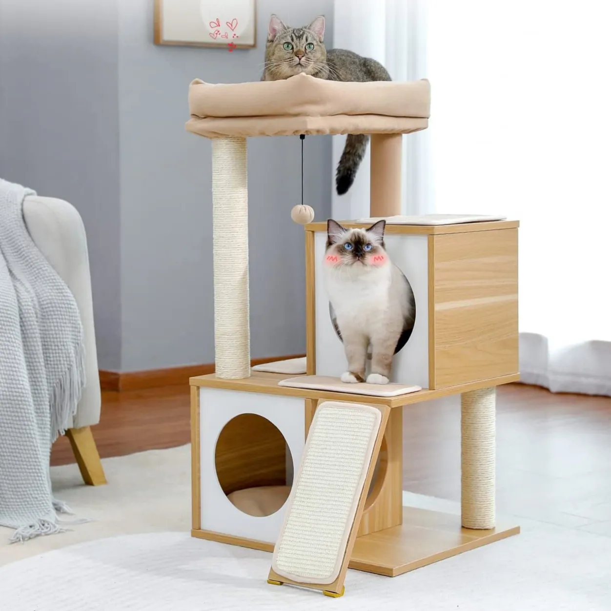 Wooden Cat Tower with Double Condos