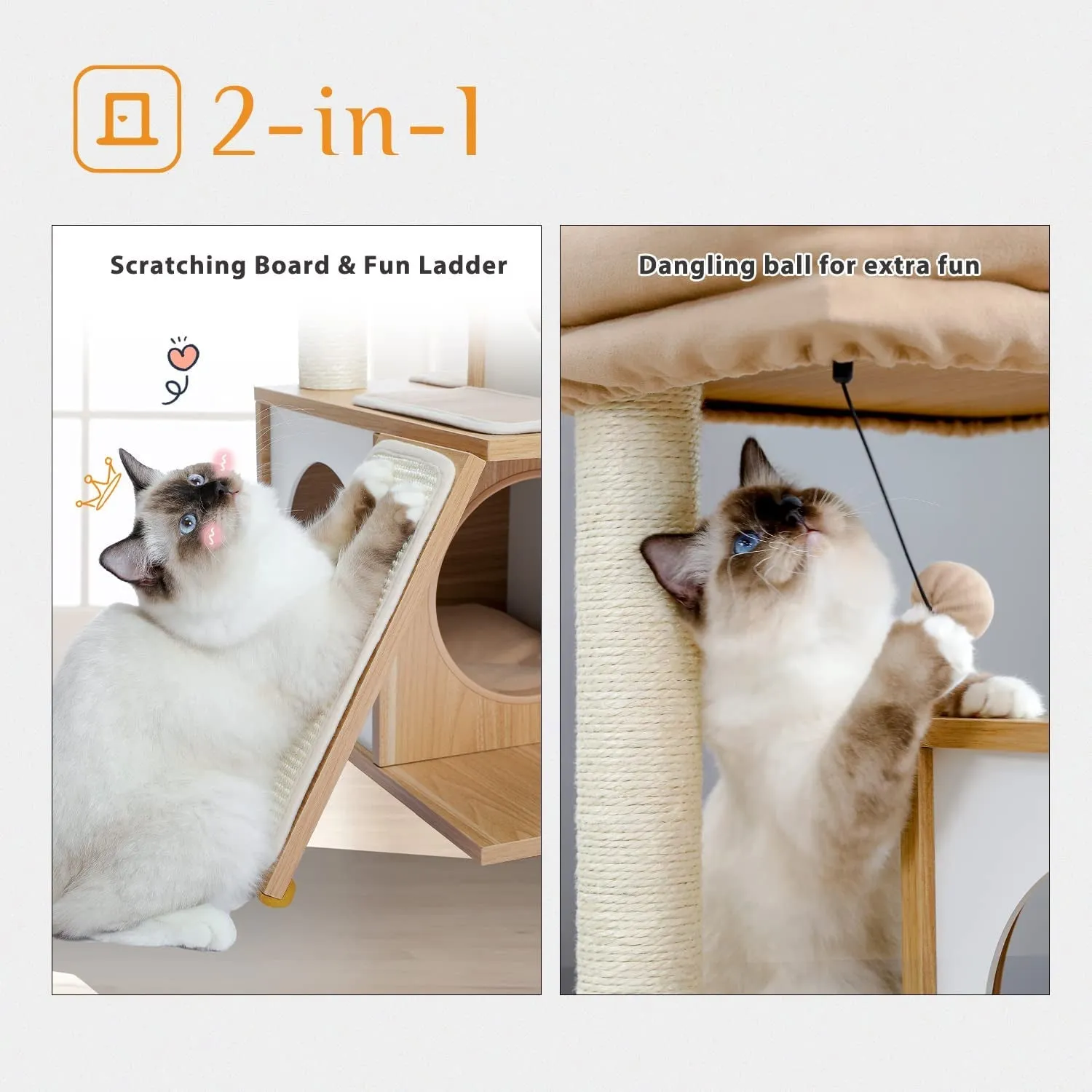 Wooden Cat Tower with Double Condos